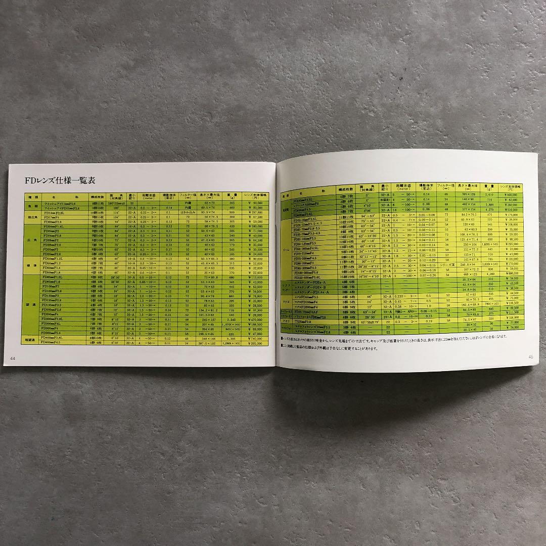 1982年当時のキャノンFDレンズガイドブック　超貴重品　A