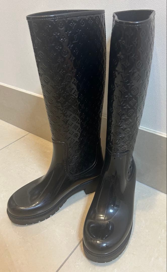 ルイヴィトン モノグラム レインブーツ ロング 黒 35