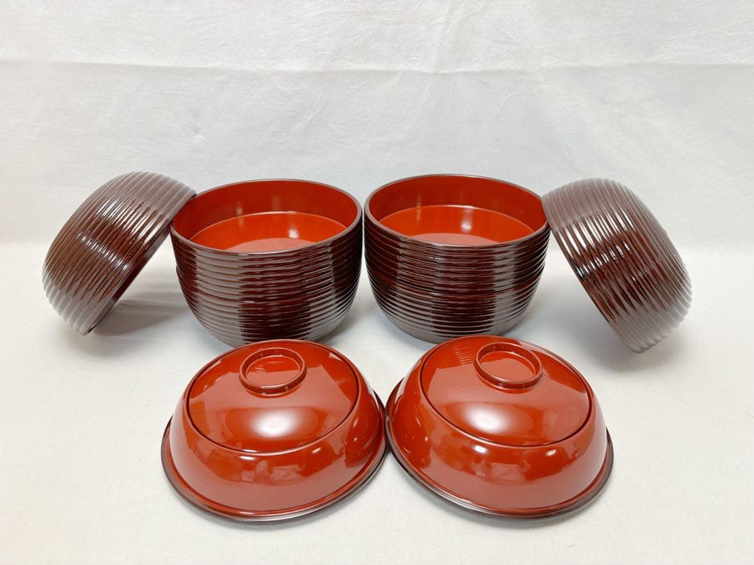 未使用 懐石道具 木製溜塗 信玄三段弁当 2客揃 千筋 内朱 重箱 会席 紙箱