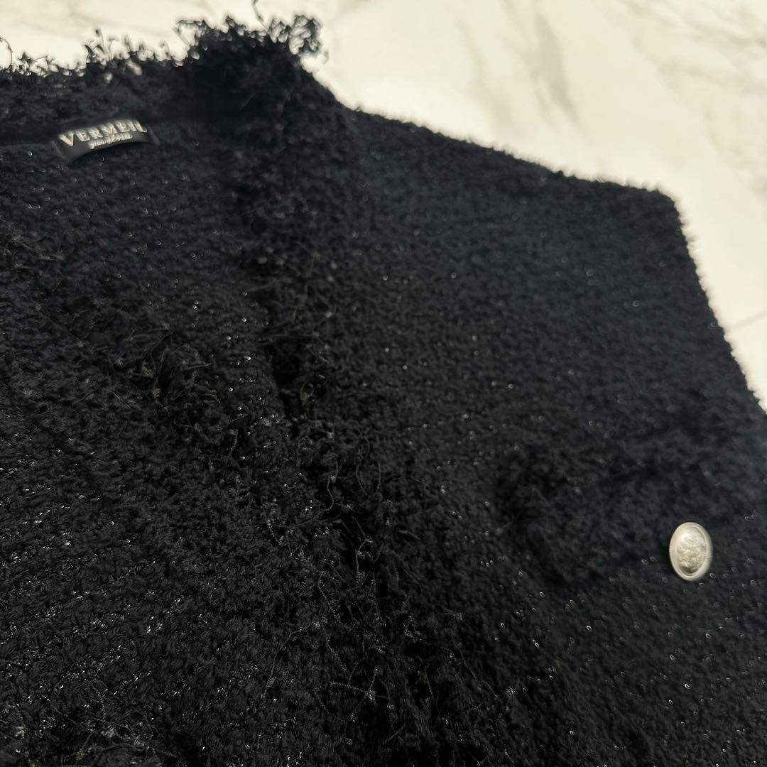 ヴェルメイユ パー イエナ ブークレニットジャガードベスト ジレ　ツイード　黒