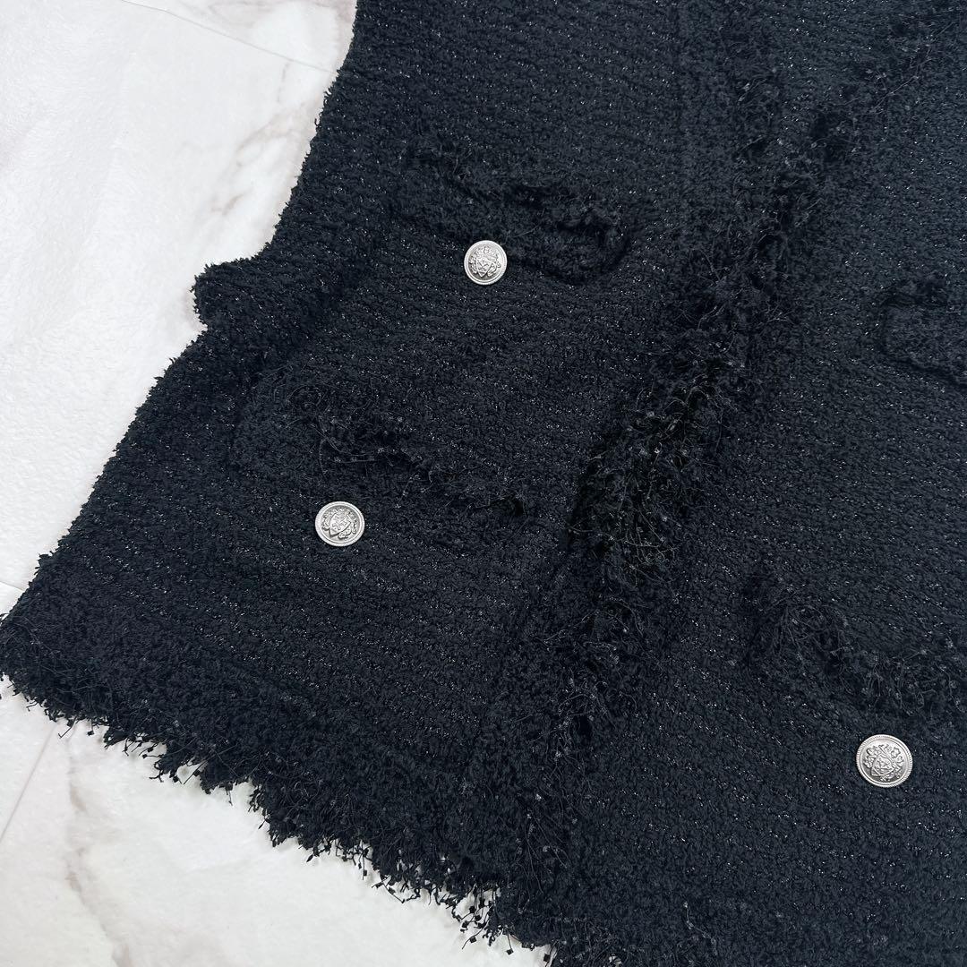 ヴェルメイユ パー イエナ ブークレニットジャガードベスト ジレ　ツイード　黒