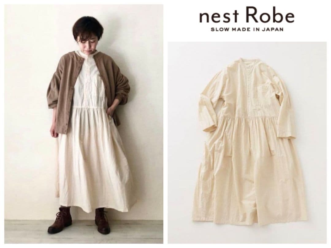 美品nestRobeネストローブ コットンラミー切り替えシャツワンピース