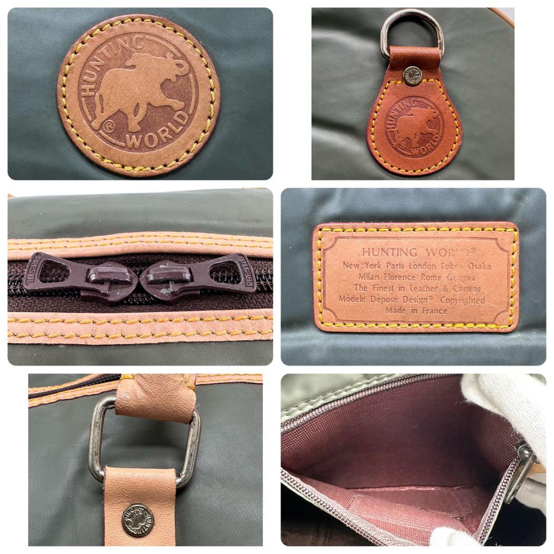 【特大】ハンティングワールド ボストンバッグ バチュークロス 外ポケットカーキ