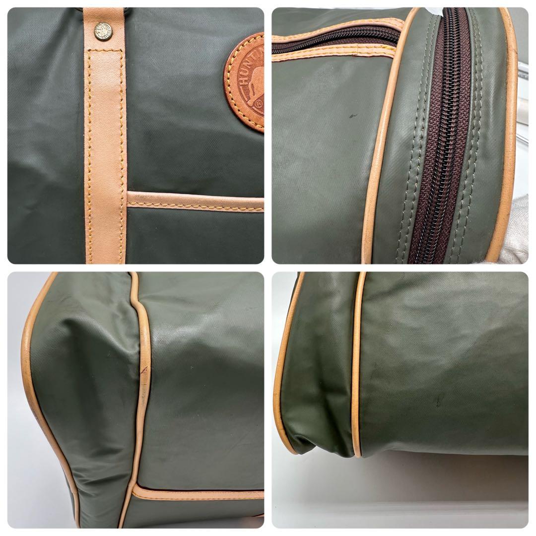 【特大】ハンティングワールド ボストンバッグ バチュークロス 外ポケットカーキ