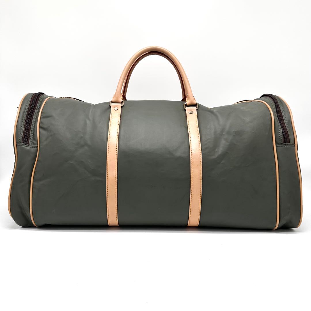 【特大】ハンティングワールド ボストンバッグ バチュークロス 外ポケットカーキ