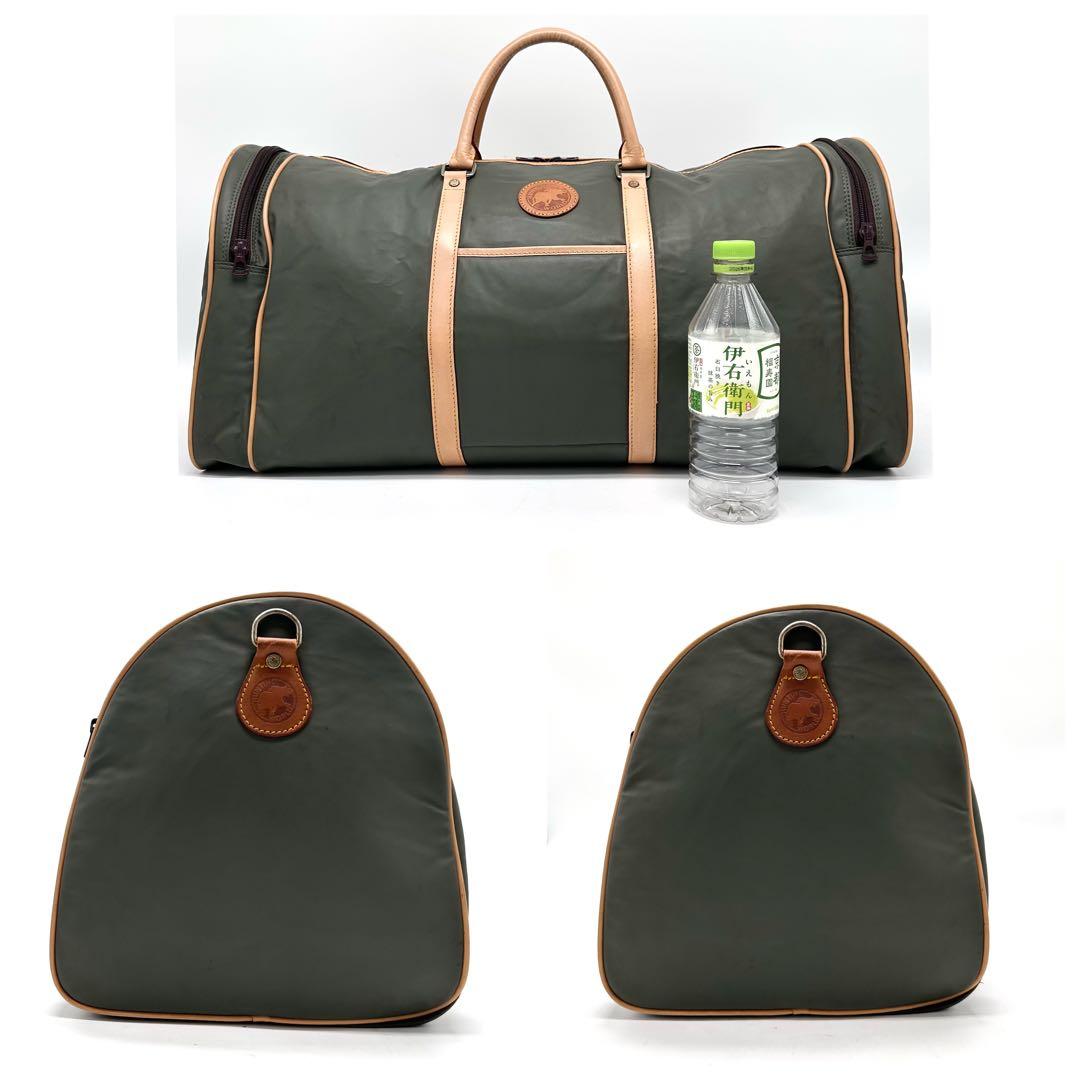 【特大】ハンティングワールド ボストンバッグ バチュークロス 外ポケットカーキ