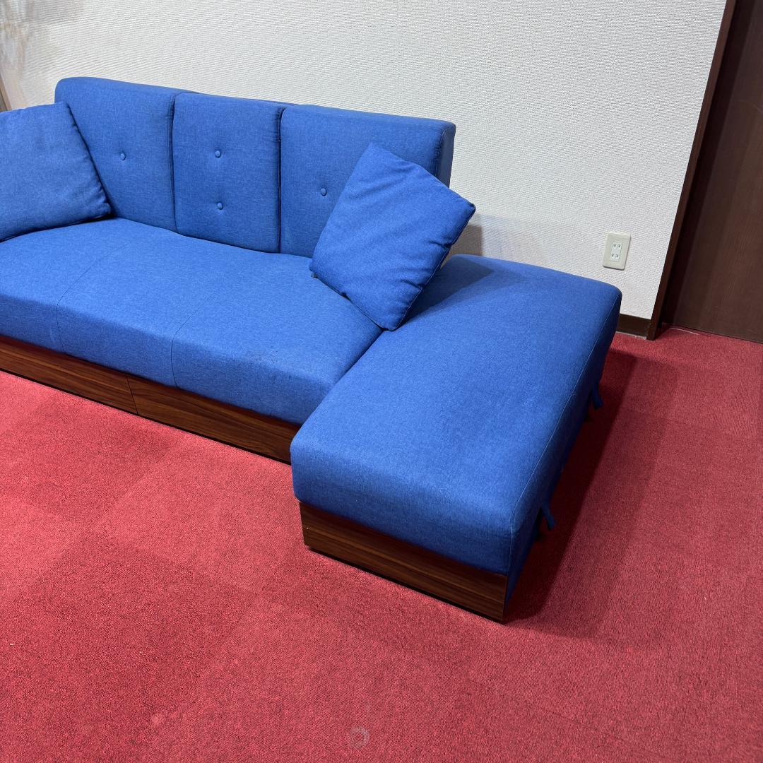 東京23区送料無料 美品モダンデコ二人掛けソファー／ベッド　収納有ネイビーブルー