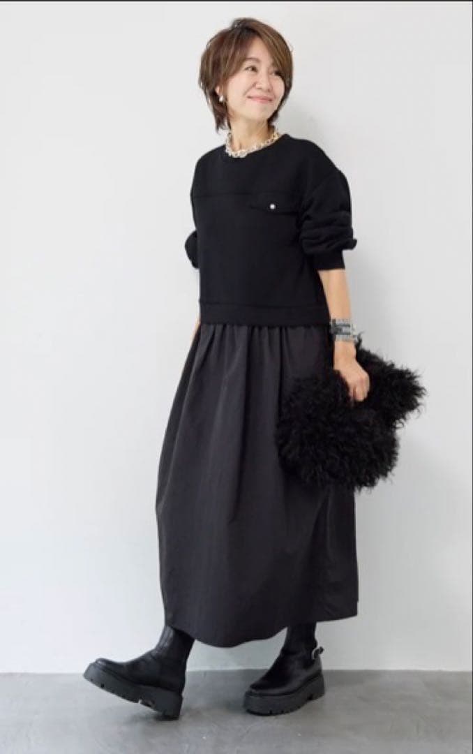 PLUS　OTO.HA　異素材ドッキングワンピース