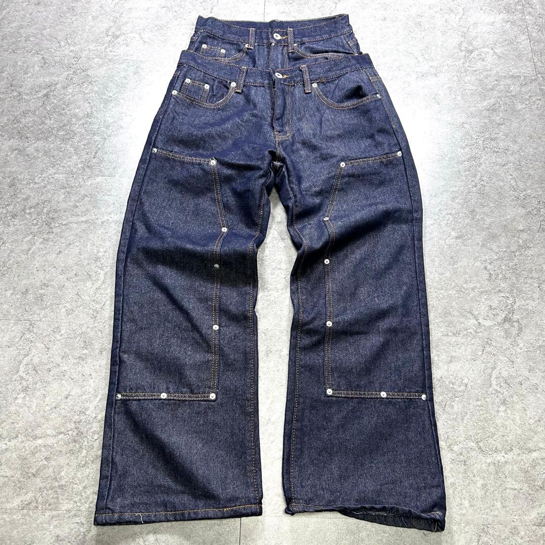 00s【archive】ダブルウエストデニムパンツ/Y2K/opium/ギミック