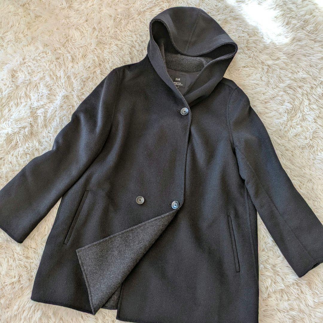 極美品　大きいサイズ　オンワード樫山　フーデッドコート　アンゴラ混　48