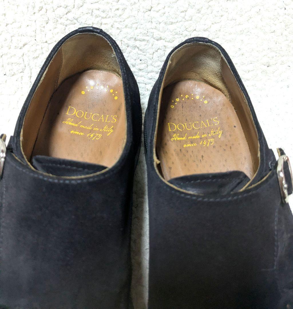 DOUCAL'S黒 スエード ダブルモンクストラップシューズ
