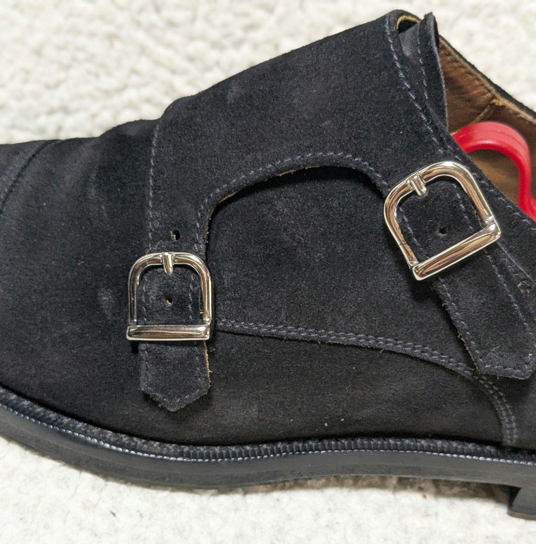 DOUCAL'S黒 スエード ダブルモンクストラップシューズ