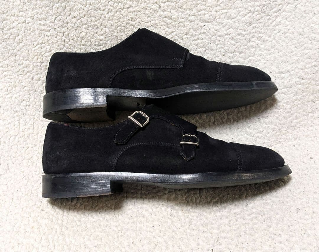 DOUCAL'S黒 スエード ダブルモンクストラップシューズ