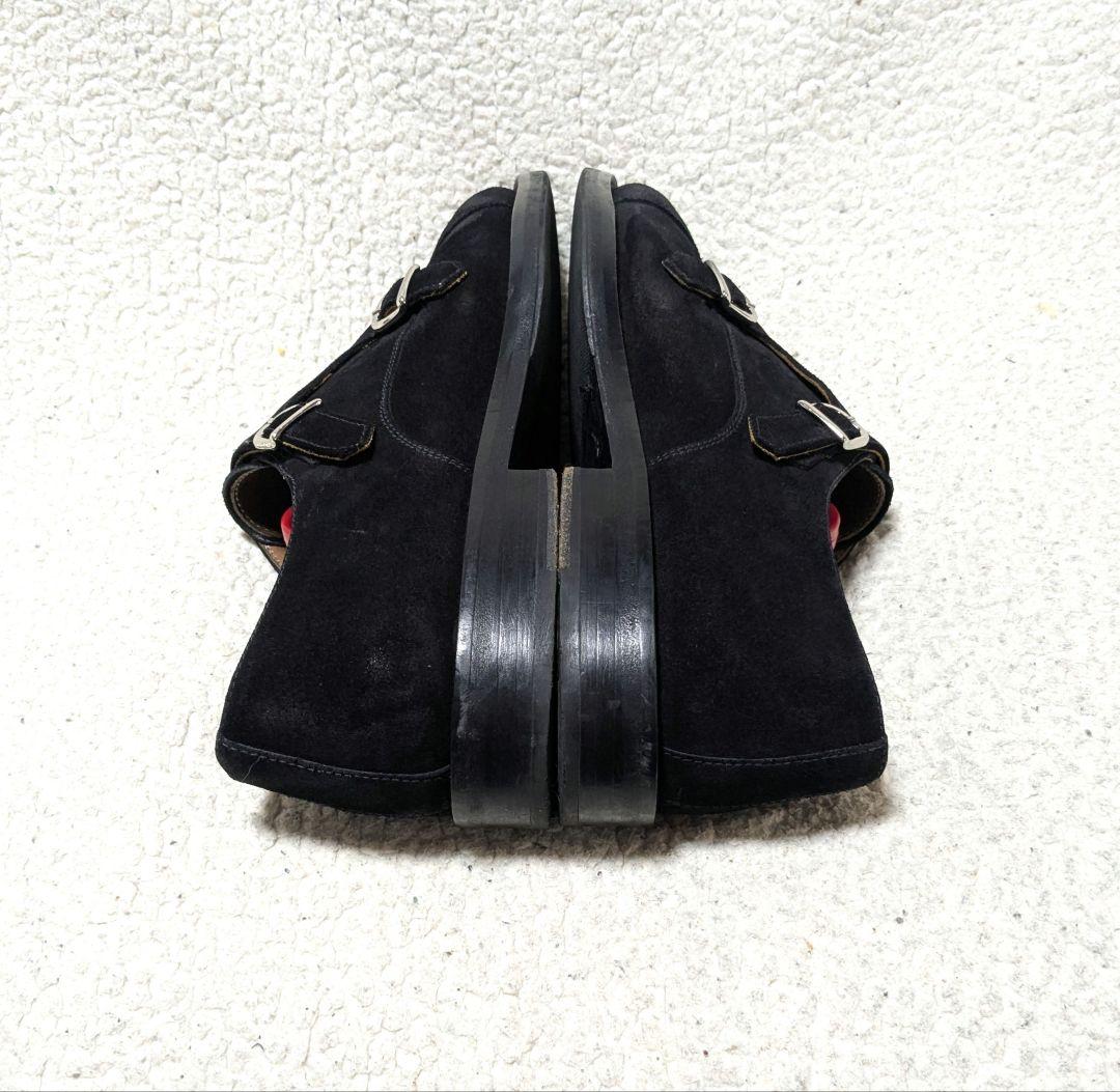 DOUCAL'S黒 スエード ダブルモンクストラップシューズ