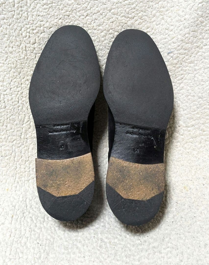 DOUCAL'S黒 スエード ダブルモンクストラップシューズ