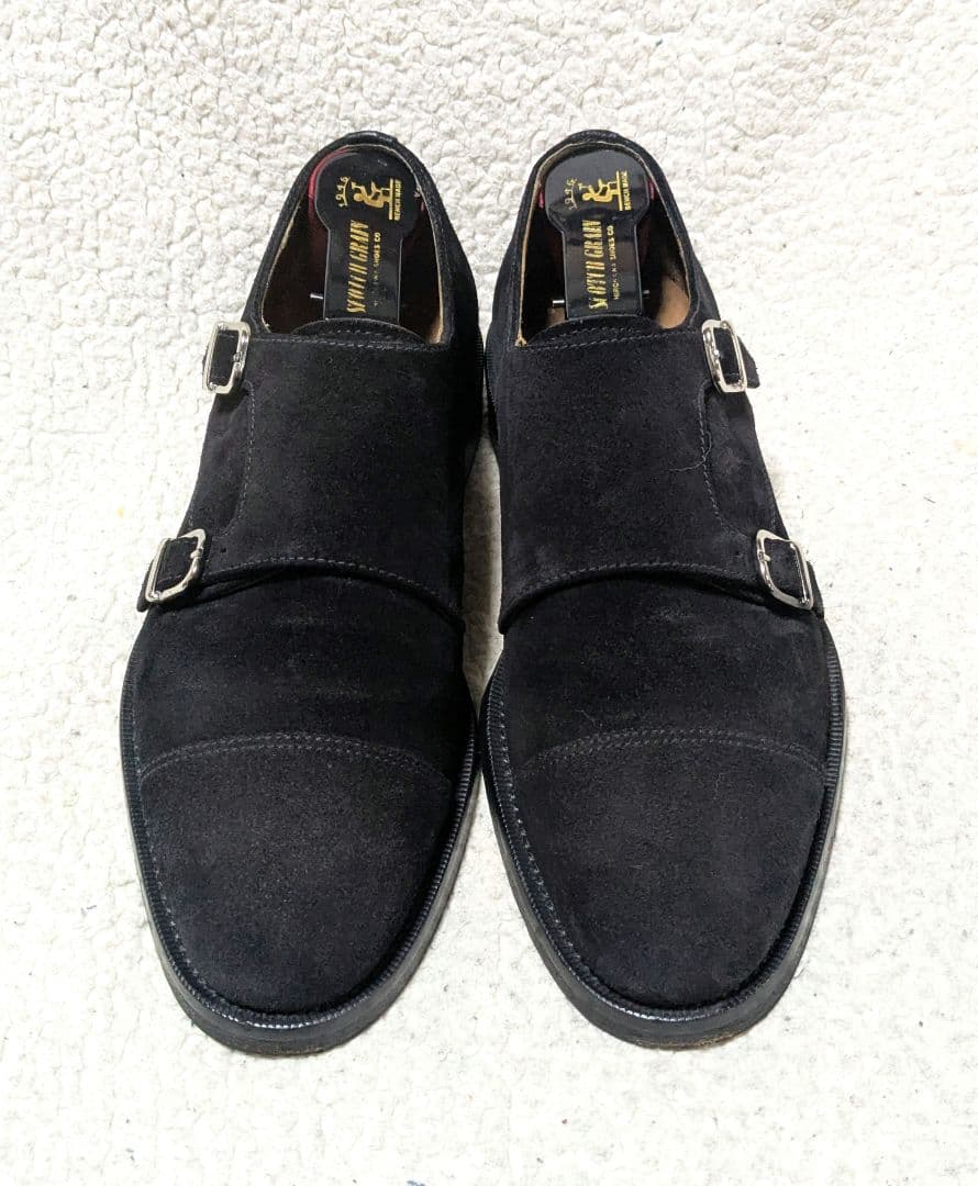 DOUCAL'S黒 スエード ダブルモンクストラップシューズ