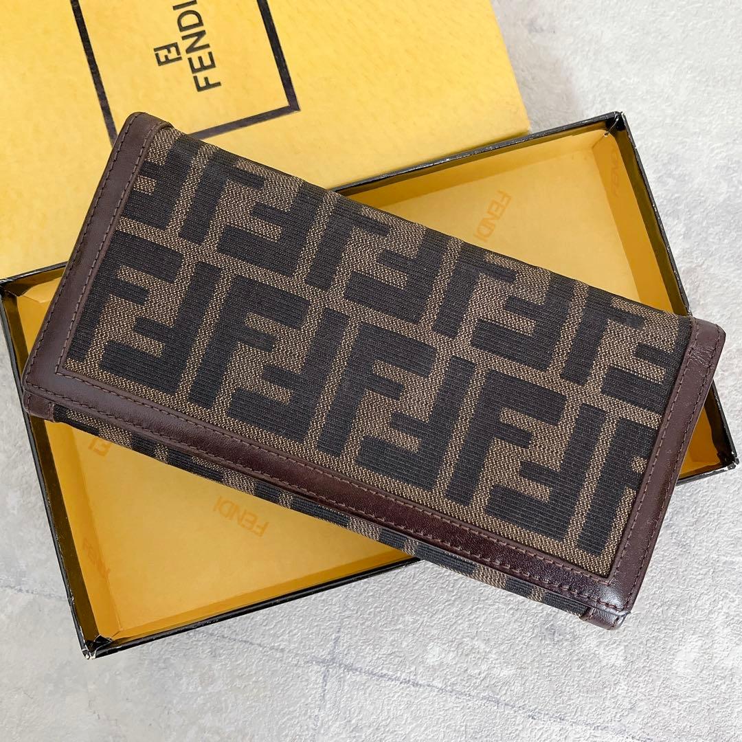 美品✨FENDI 長財布 ズッカ キャンバス FF ロゴ レザー ブラウン
