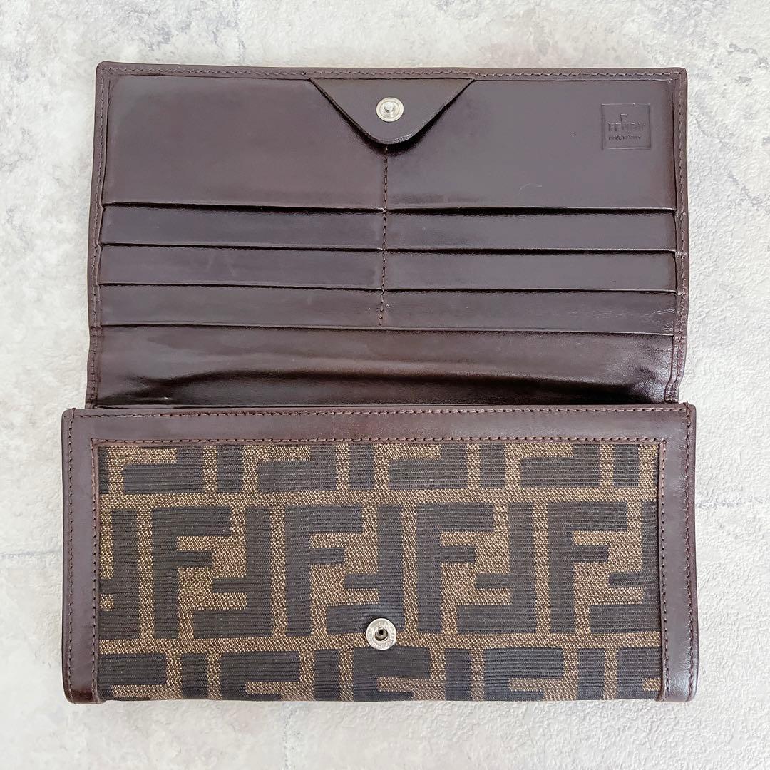 美品✨FENDI 長財布 ズッカ キャンバス FF ロゴ レザー ブラウン