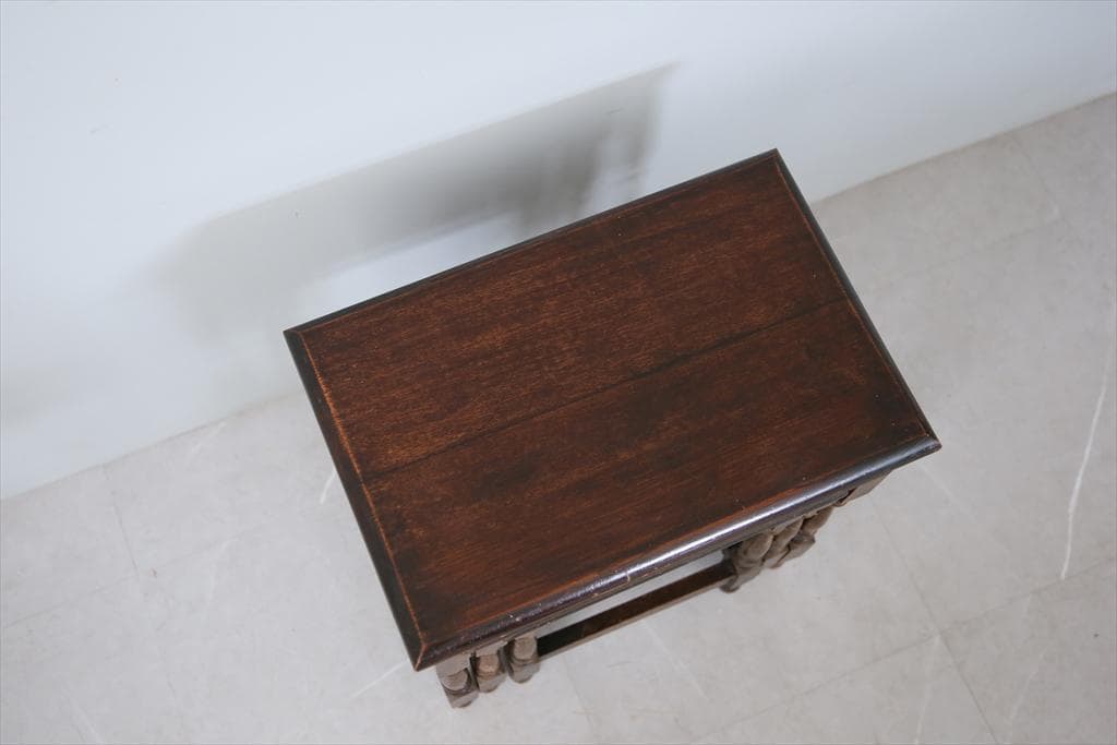 英国アンティーク木製ネストテーブル3台/収納式机サイドテーブル飾り棚(84-45