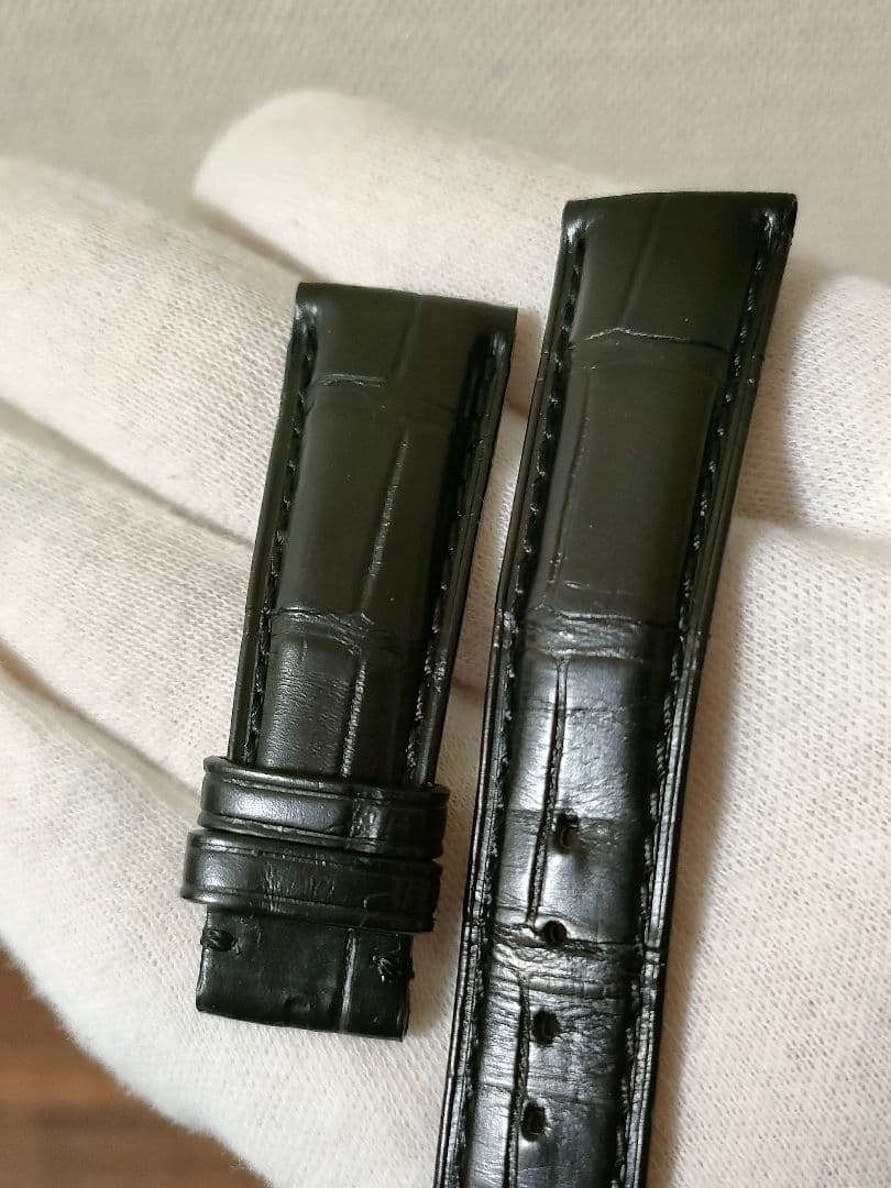 極美品カシス マットアリゲーター ベルト 時計 黒 19mm-16mm 裏ラバー