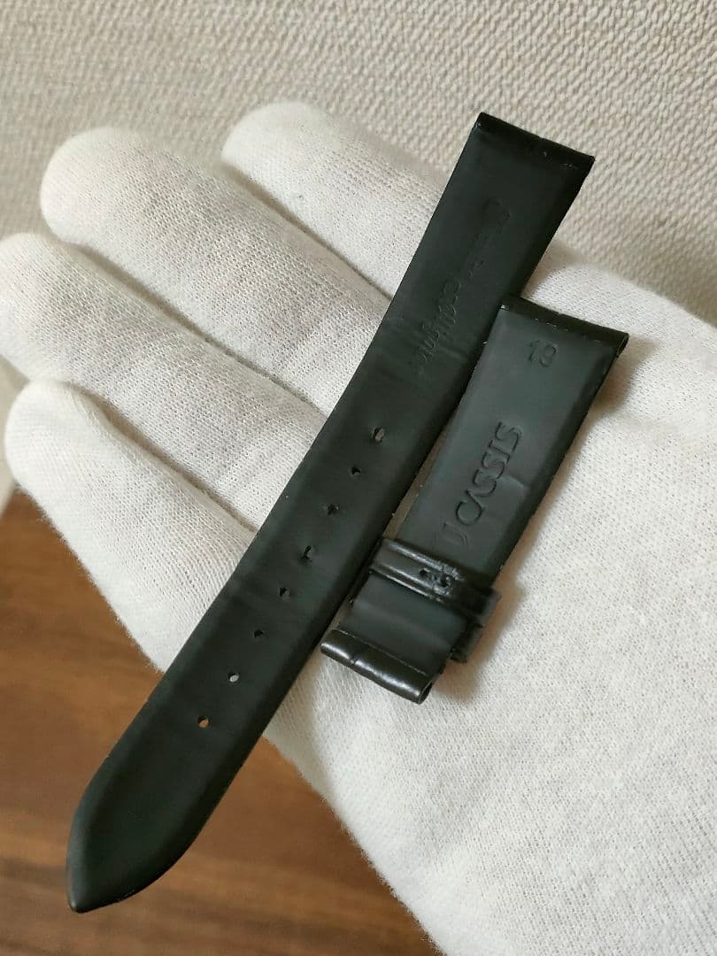 極美品カシス マットアリゲーター ベルト 時計 黒 19mm-16mm 裏ラバー