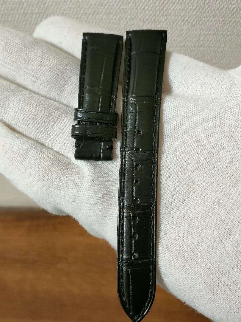 極美品カシス マットアリゲーター ベルト 時計 黒 19mm-16mm 裏ラバー