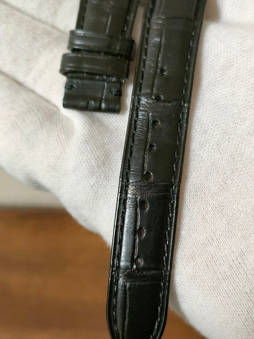 極美品カシス マットアリゲーター ベルト 時計 黒 19mm-16mm 裏ラバー