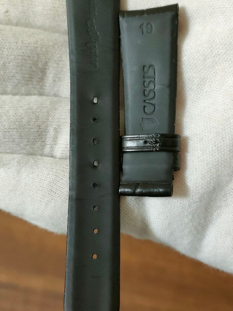 極美品カシス マットアリゲーター ベルト 時計 黒 19mm-16mm 裏ラバー