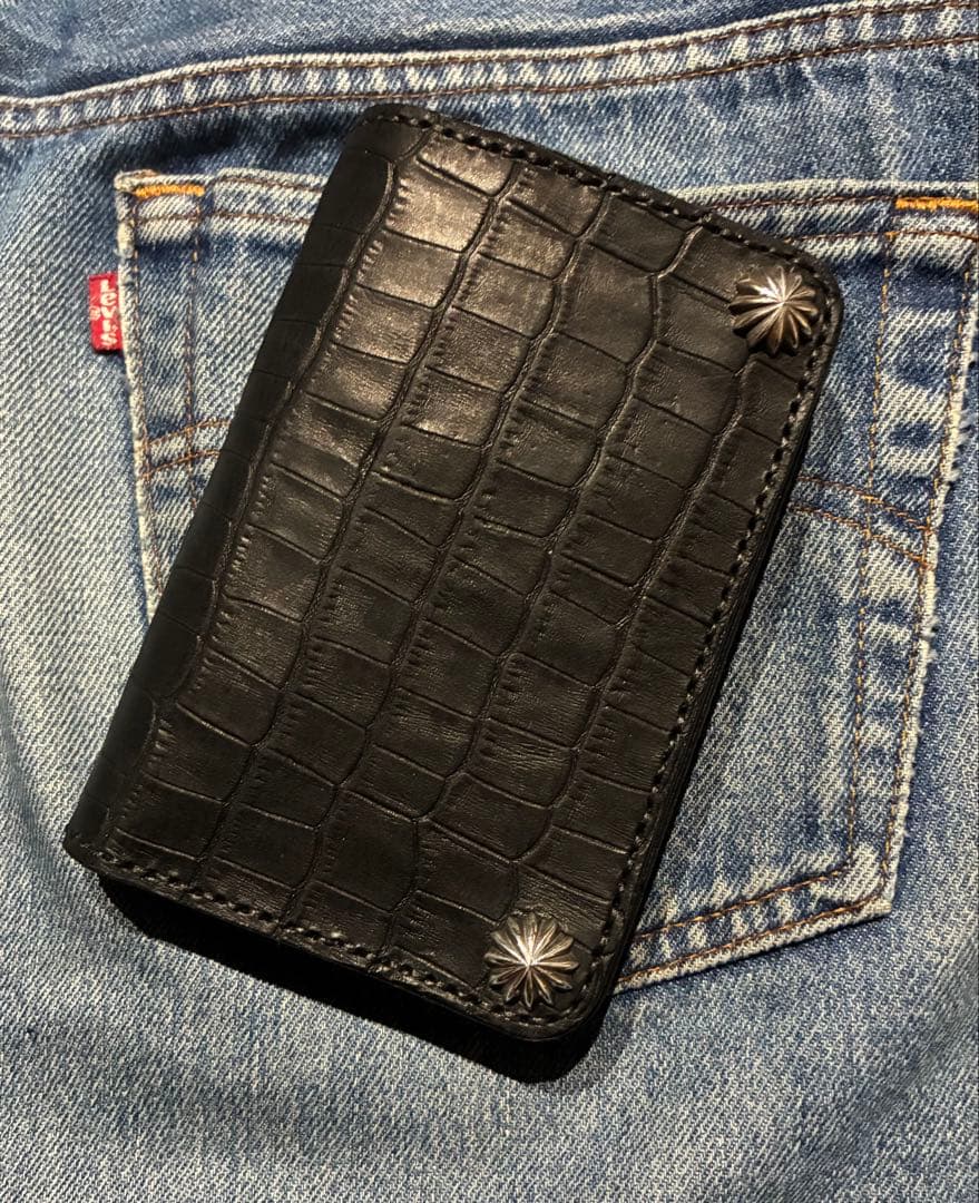 トラッカーウォレット　ミドル　姫路レザークロコ　　型押し　※即納