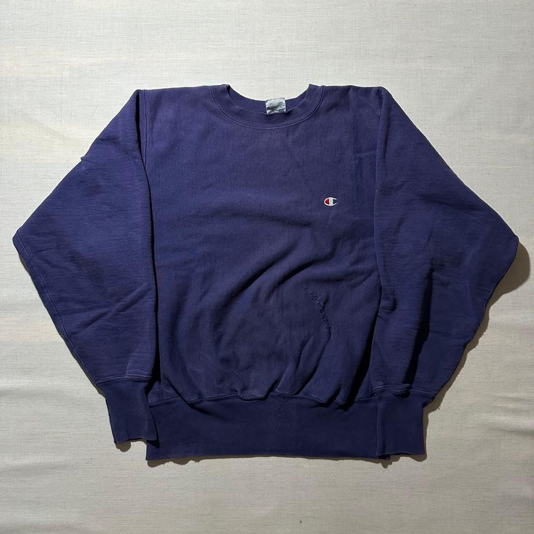 90s USA製 チャンピオン リバースウィーブ 茄子紺 ワンポイント プレーン