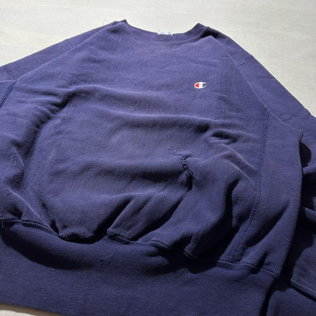 90s USA製 チャンピオン リバースウィーブ 茄子紺 ワンポイント プレーン