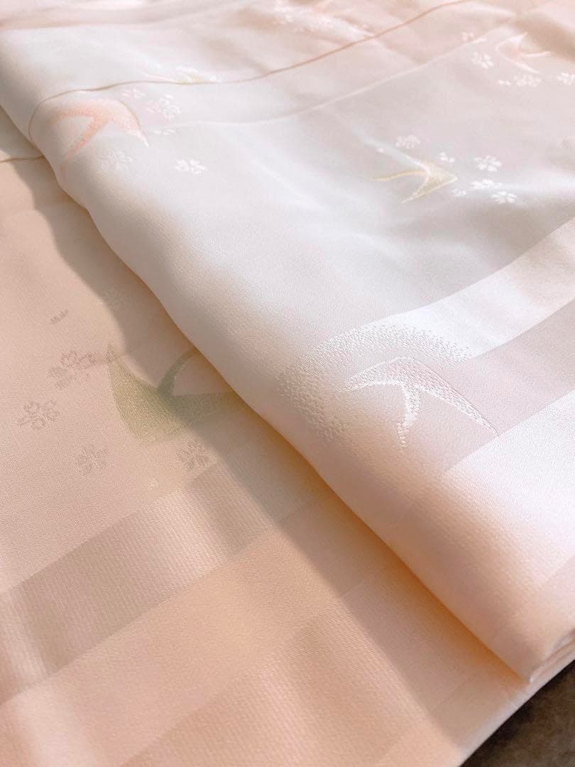 J48新品　正絹袷長襦袢　夢二落款　鶴模様　コーラルピンク 半衿付き