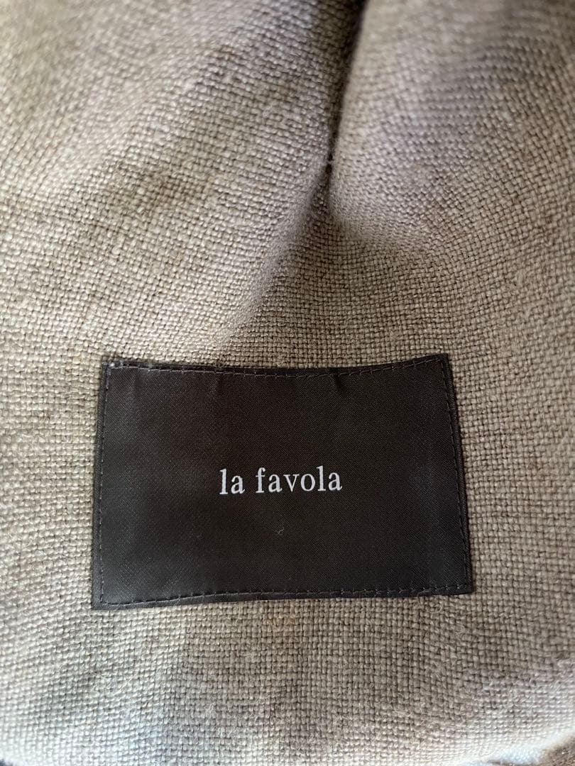 美品☆La Favola☆リネン × レザー ノーカラー パイピングジャケット