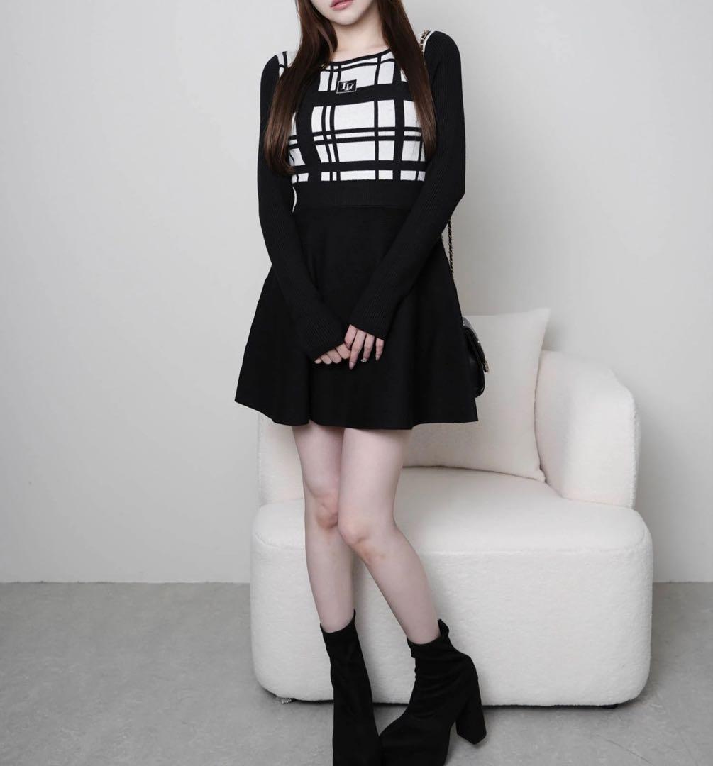 LIP SERVICE LPチェックフレアニットワンピース