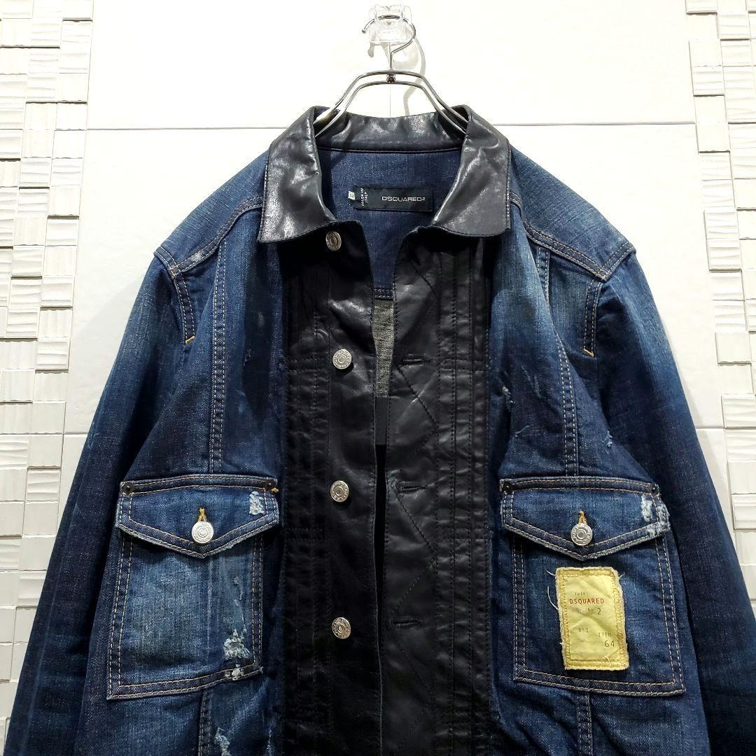 【レア！美品、XL相当】DSQUARED2 レザー切替 デニムジャケット、シャツ