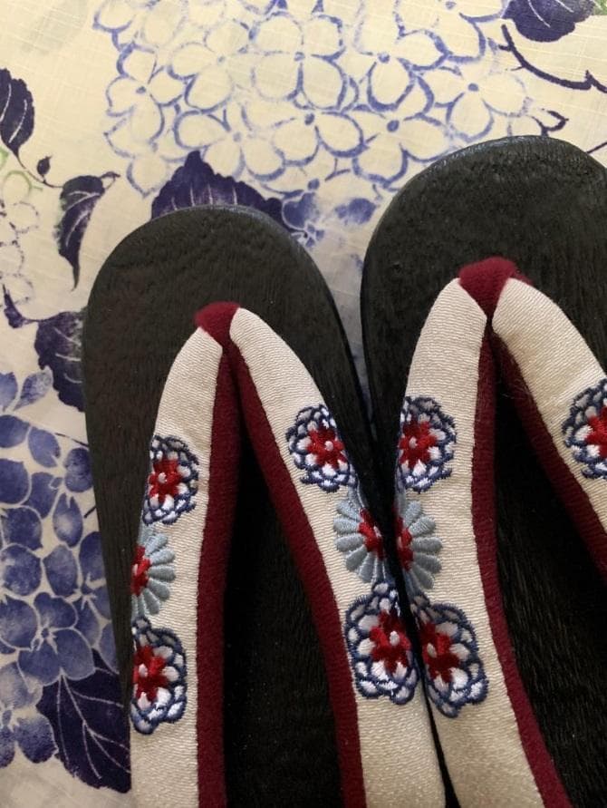 おまかせ下駄＋おまかせ黄色系の兵児帯つき◆◆高級変わり織◆涼し蒼紫陽花