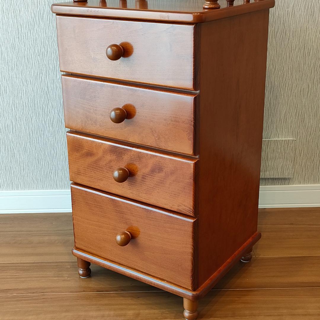 ヴィンテージ　キャビネット　ウッドチェスト　引出し4杯　丸脚