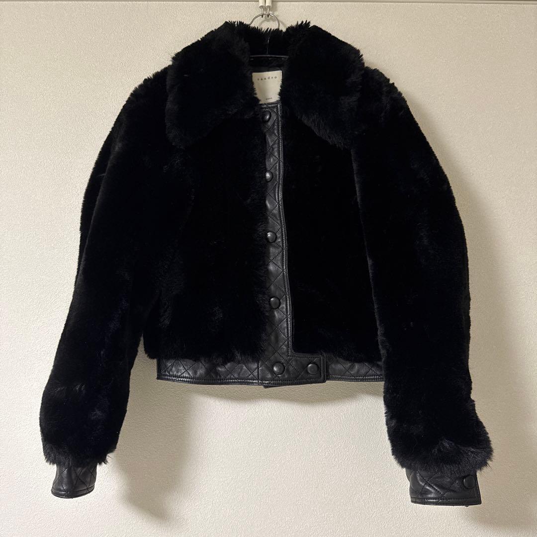 年末SALE SANDRO faux fur x 羊皮 ボンバージャケット