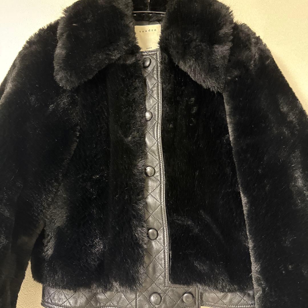 年末SALE SANDRO faux fur x 羊皮 ボンバージャケット