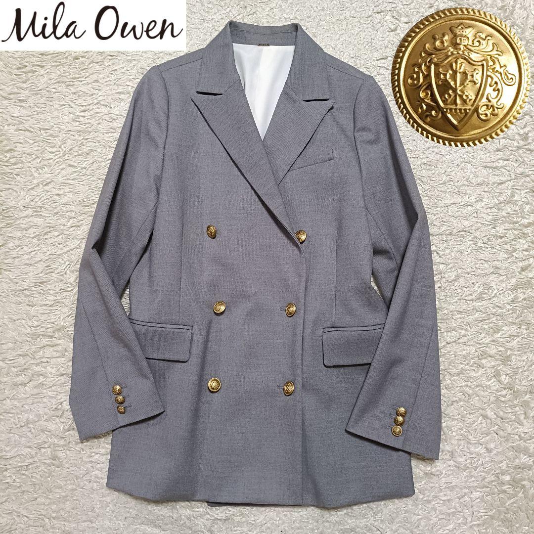 【美品】ミラオーウェン 金ボタン ダブルブレザー ジャケット グレー