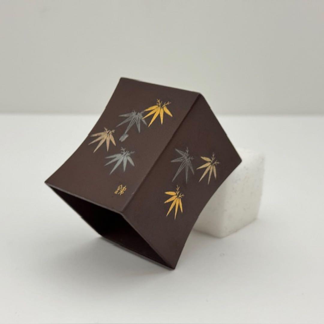 茶道具 上田鉄三 金銀象嵌 笹 蓋置 共箱 茶道