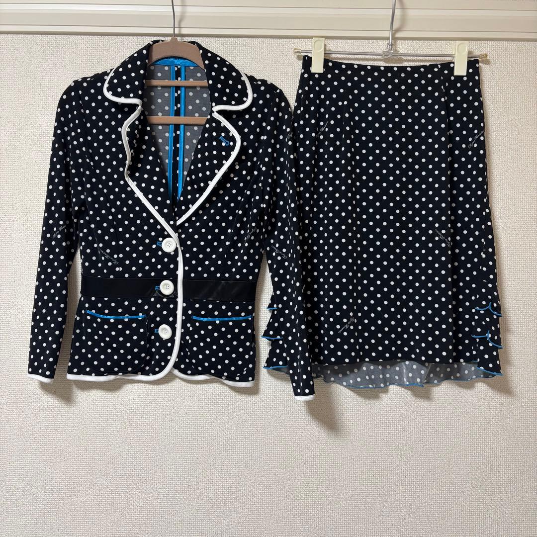 【美品】レジィーナロマンティコ水玉セットアップストレッチ◎ ジャケット×スカート