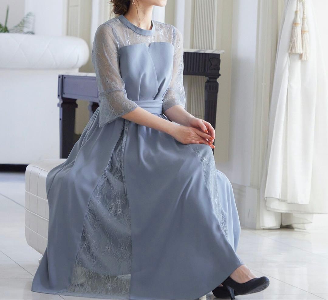 niana 結婚式 ワンピース パーティードレス Sサイズ ブルーグレー