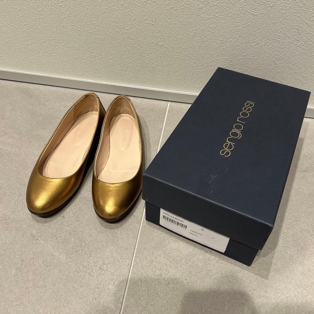 ※ベリーベリー※Sergio Rossi ゴールド フラットシューズ　36