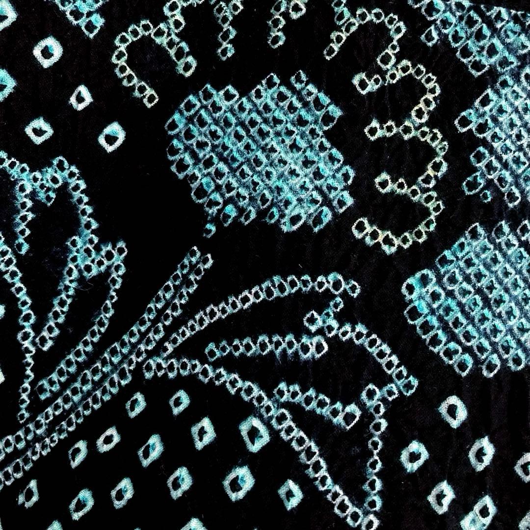 有松絞り　浴衣　手縫い上質浴衣　美品　黒・ターコイズNo.2-130