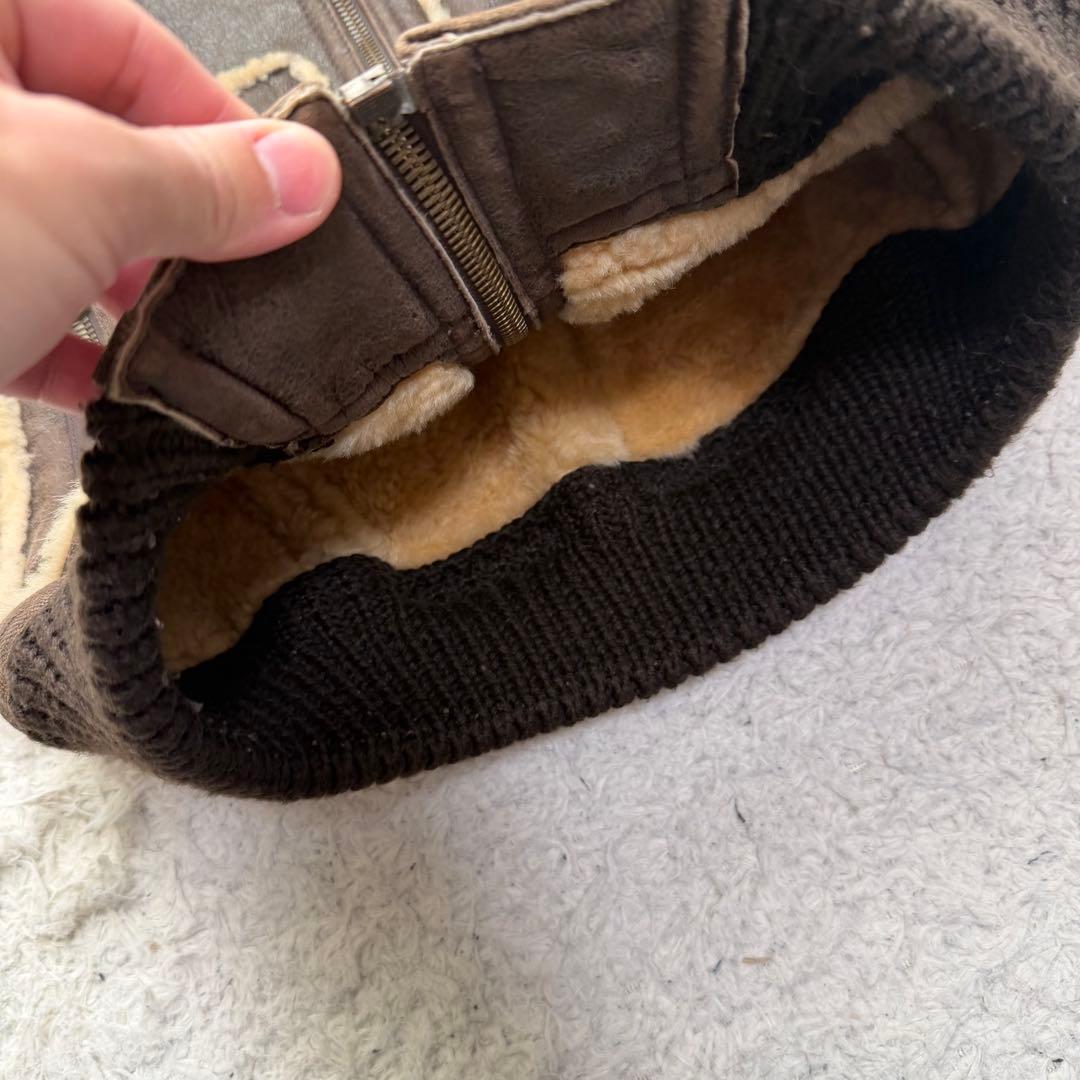 希少美品Lサイズ　リアルムートンベスト　ボア　バックロゴ　イタリア製　切り替え