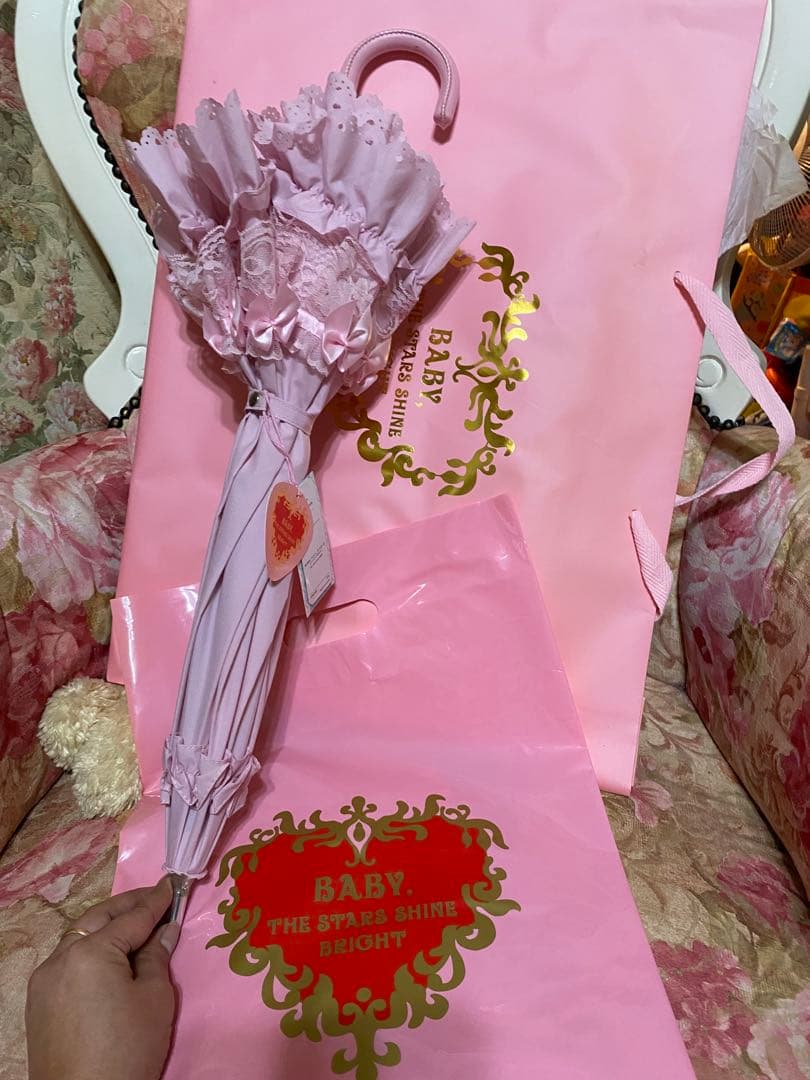 ♬.*゜新品BABY THESTARSフリフリ❤️ピンク 日傘 レース付き