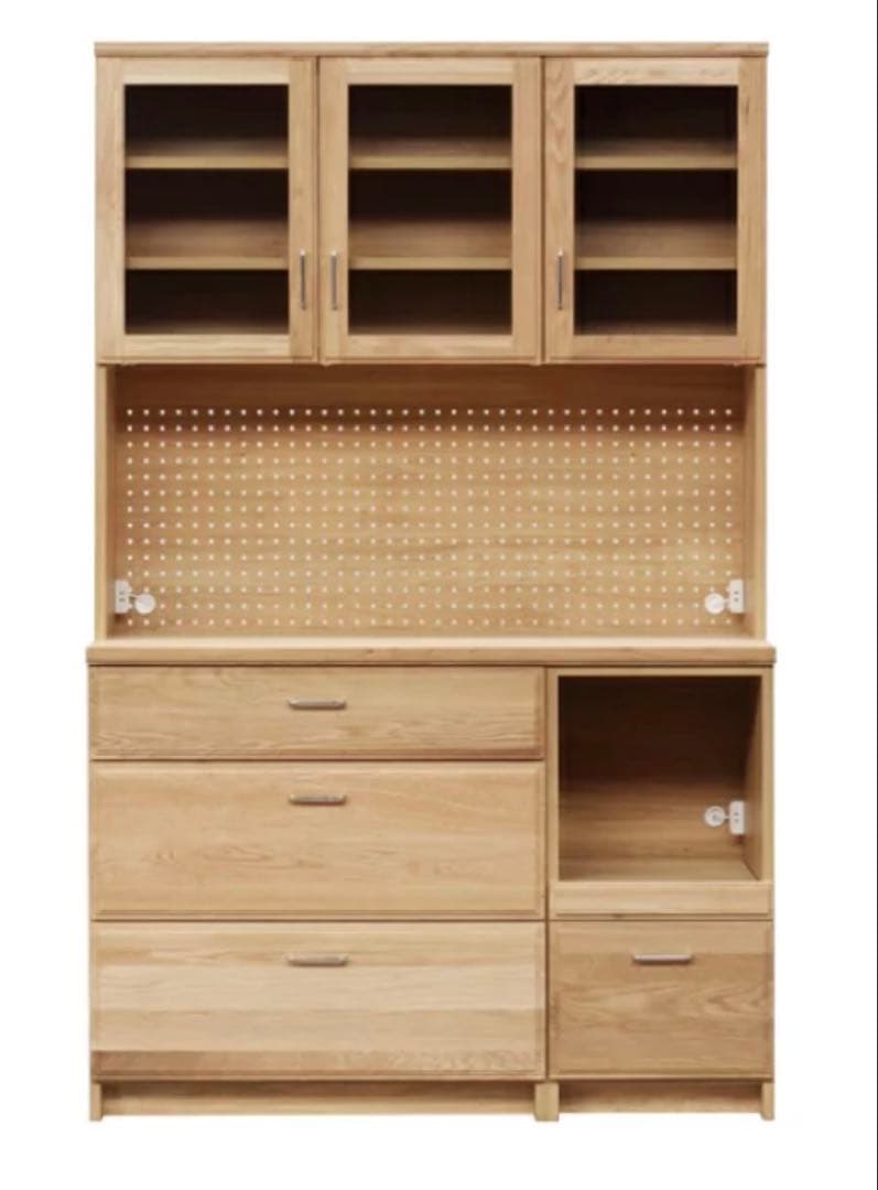 【12/6まで】ガラス扉付き食器棚　キッチンボード　ホワイトオーク　幅120cm