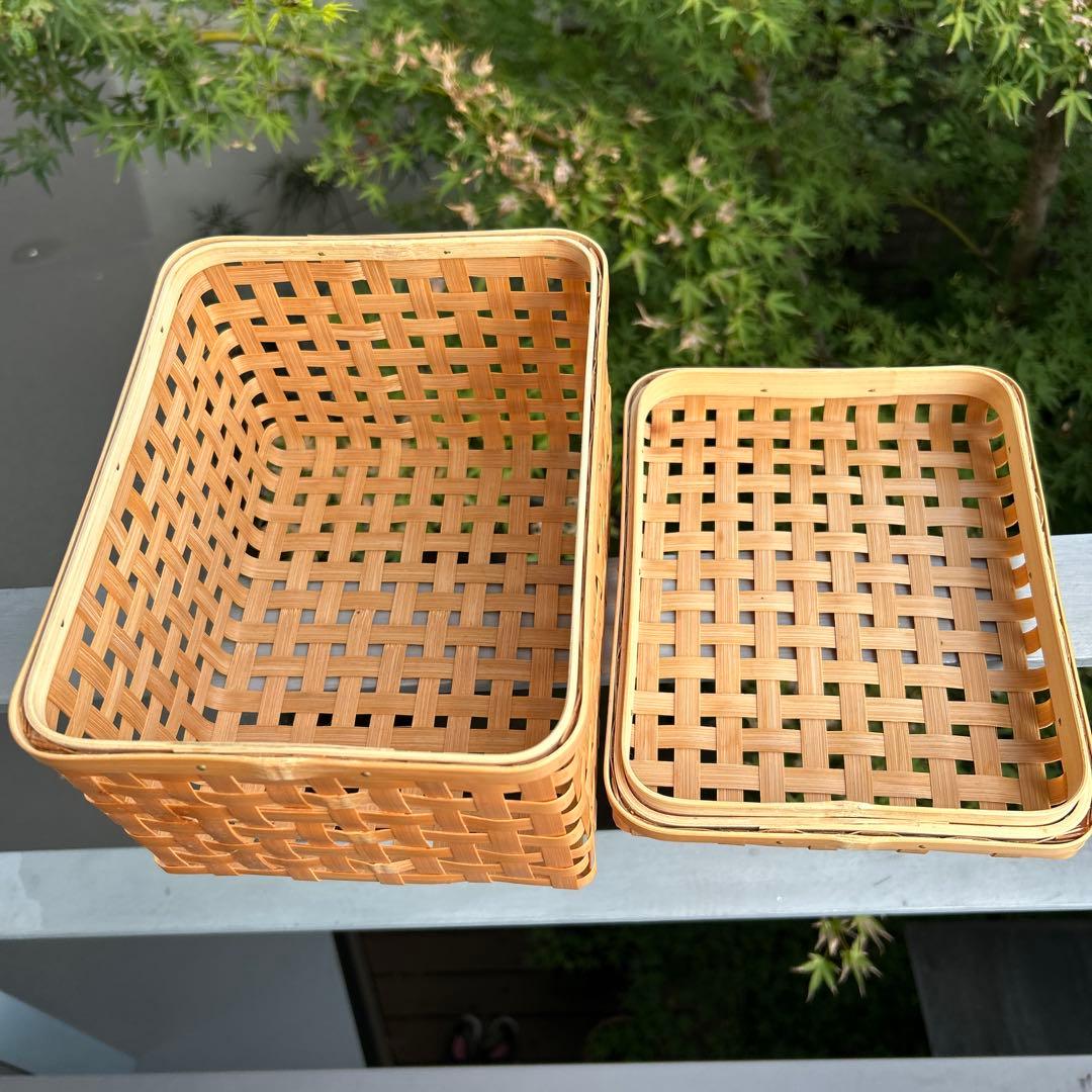 新品　国産竹細工　蓋付き籠