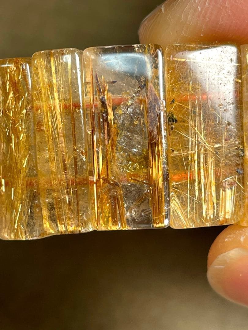 超高品質【新入荷】太陽放射タイチンルチル入バングル　ゴールドオレンジ（新品）